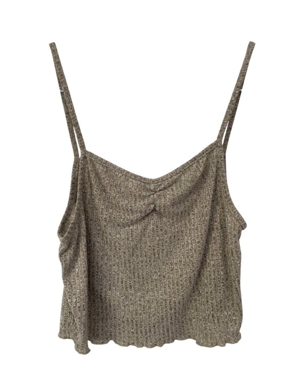 HYFVE Crop Top Large Ribbed Sleeveless Cinched Neck Cami Beige Minimalist Chic